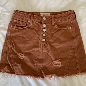 Free People Denim Distressed Mini Skirt